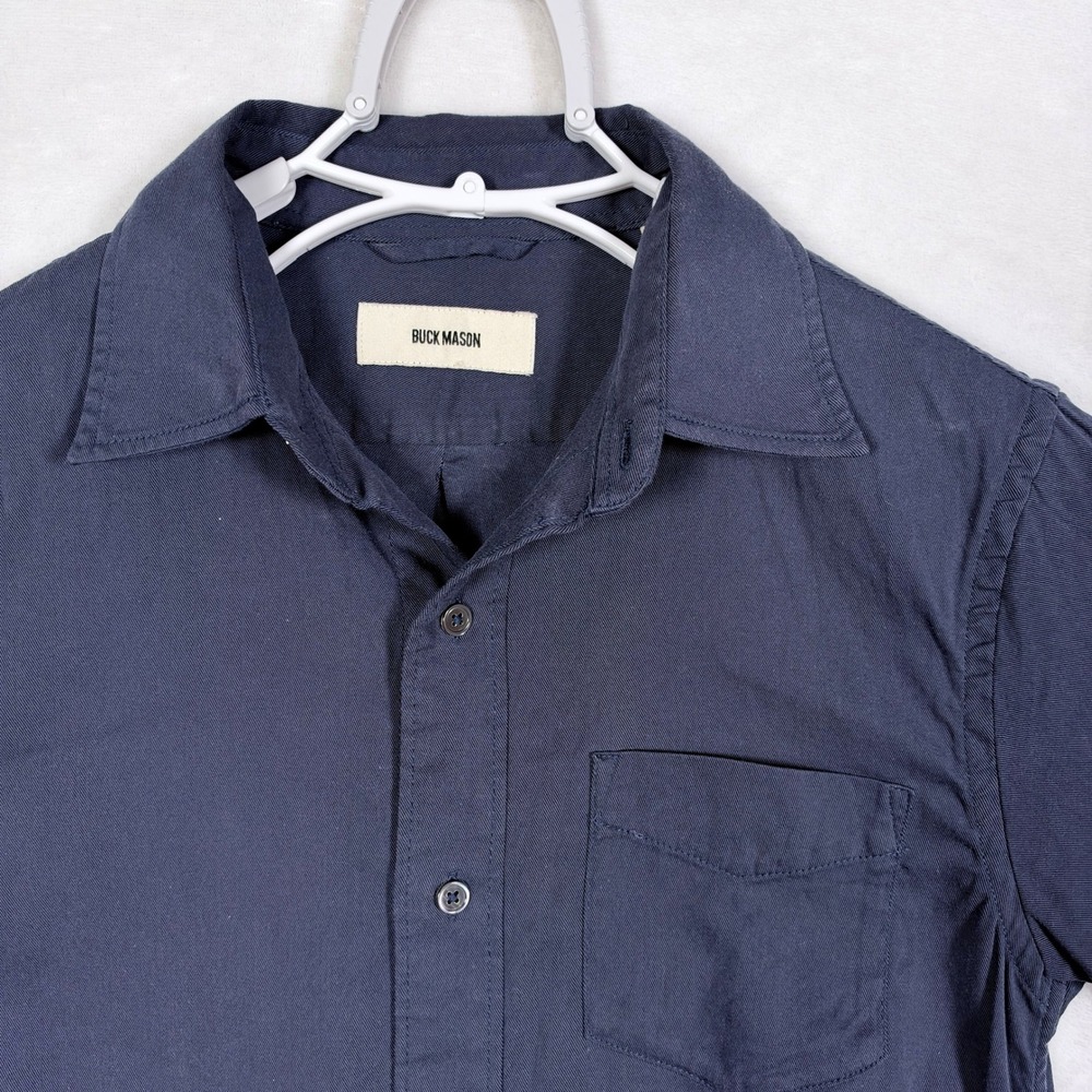 Buck Mason Mens Navy Blue Cotton Rayon Short Sleeve Button Down Shirt Small